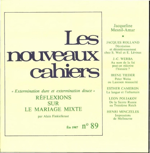 Les Nouveaux Cahiers N°089 (Eté 1987)